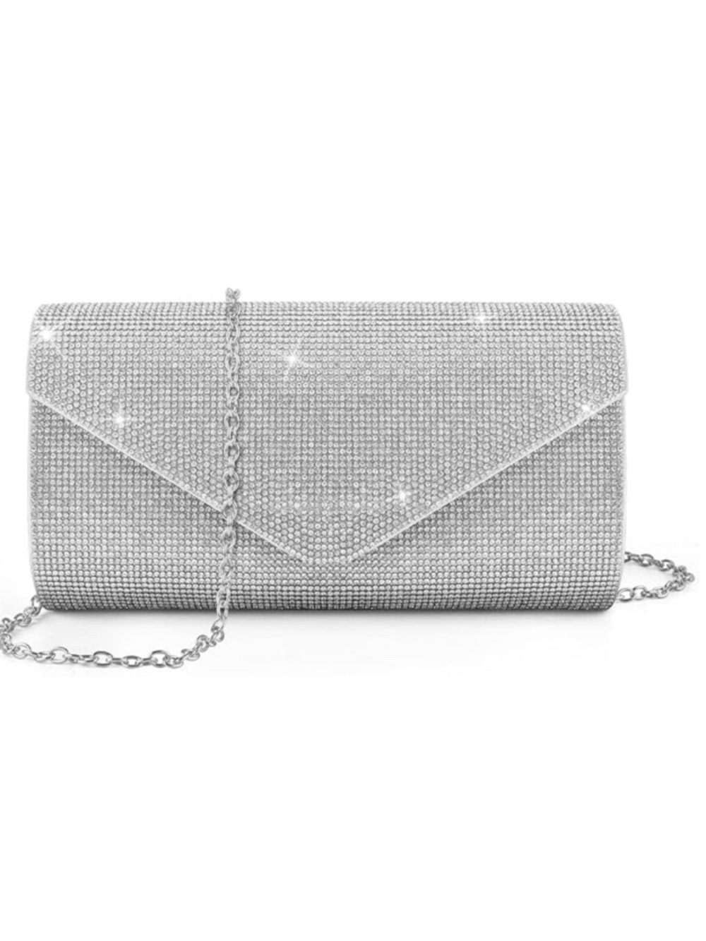 Silver Rhinestone Clutch with Crossbody Strap